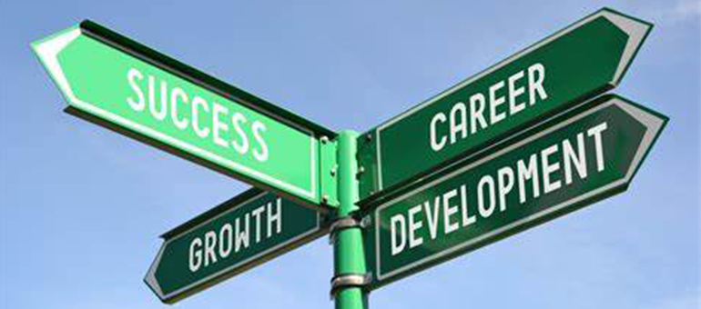 career, success, and growth on road sign