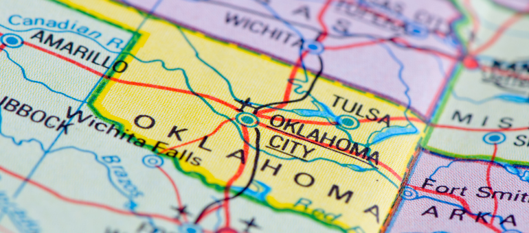 Map of Oklahoma in yellow