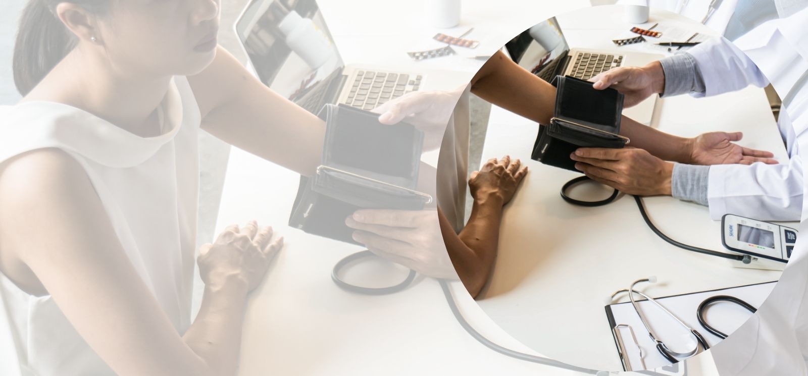 Woman getting her blood pressure taken by a doctor