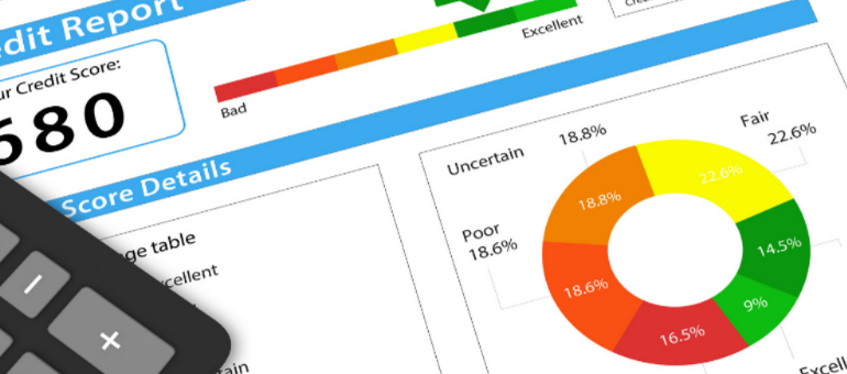 Sample credit report with a calculator