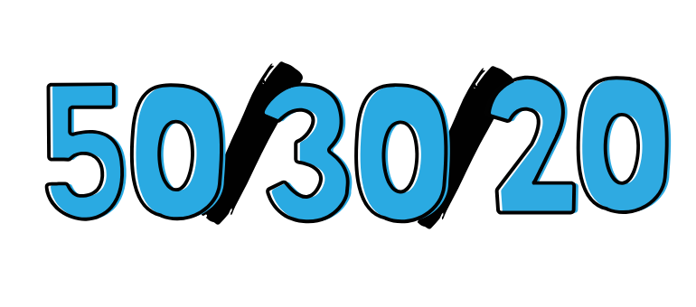 50/30/20 in blue and black